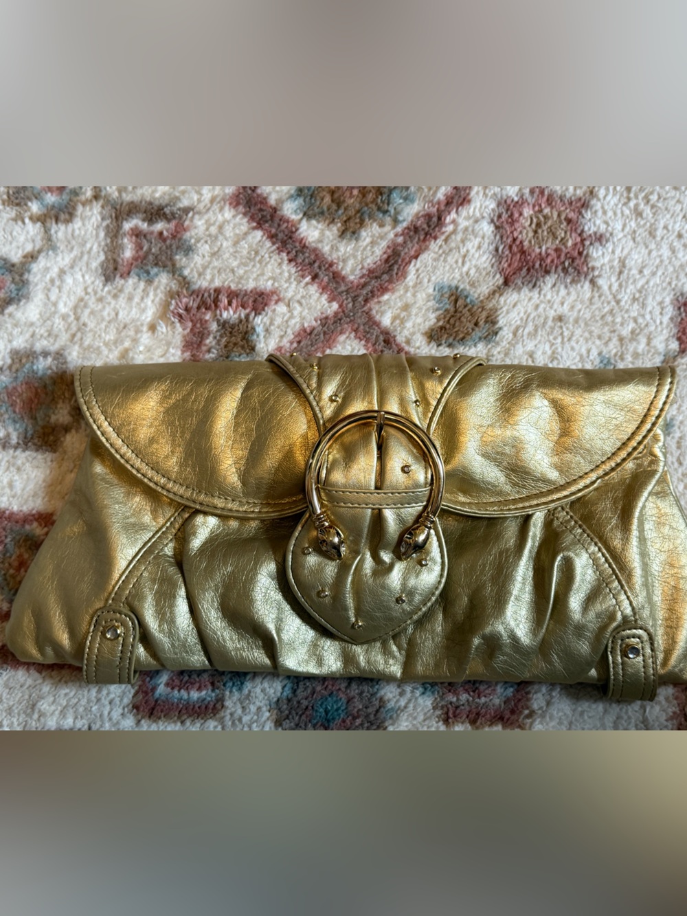 Cache Gold Metallic Buckle Clutch snake vintage clutch